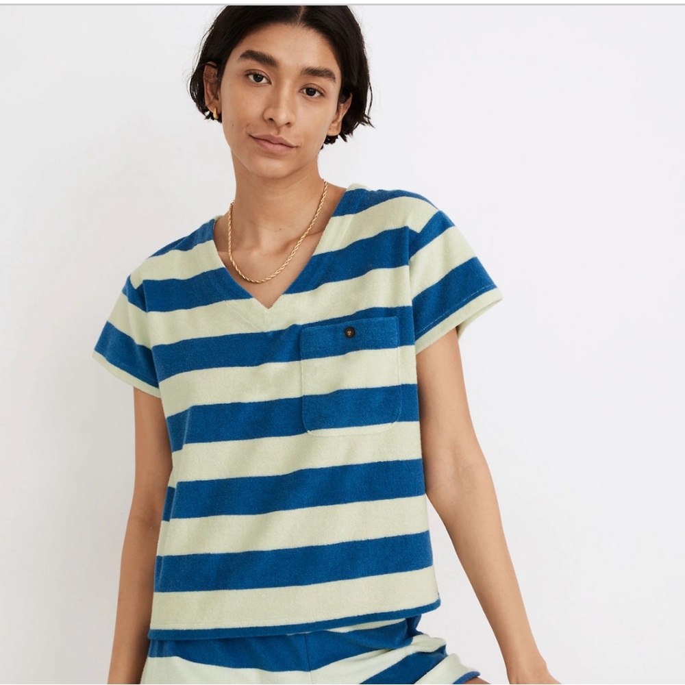 MWL  Madewell Retroterry V-Neck Pocket Top in Rugby Stripe
